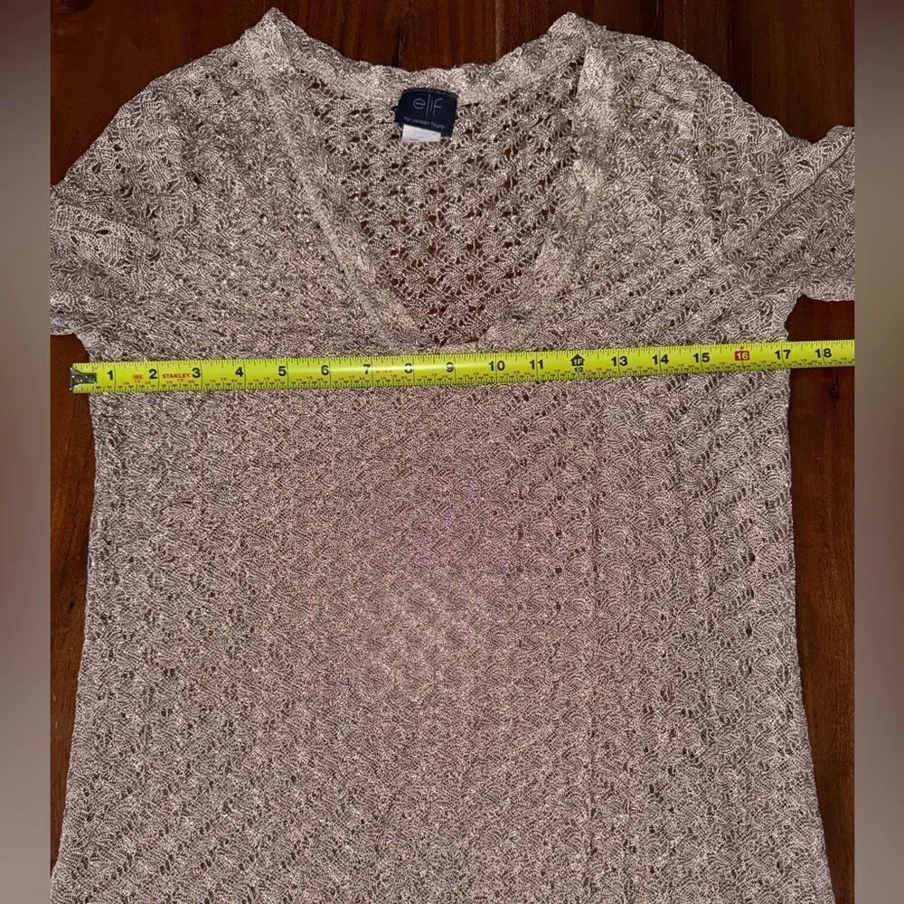 ELIF for Jordan Taylor Loose Knit Crochet Gold Long Sleeve Beach Coverup Medium